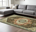 7' X 10' Brown And Orange Oriental Area Rug With Fringe