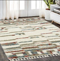 5' X 8' Tan Gray And Ivory Abstract Shag Distressed Area Rug With Fringe