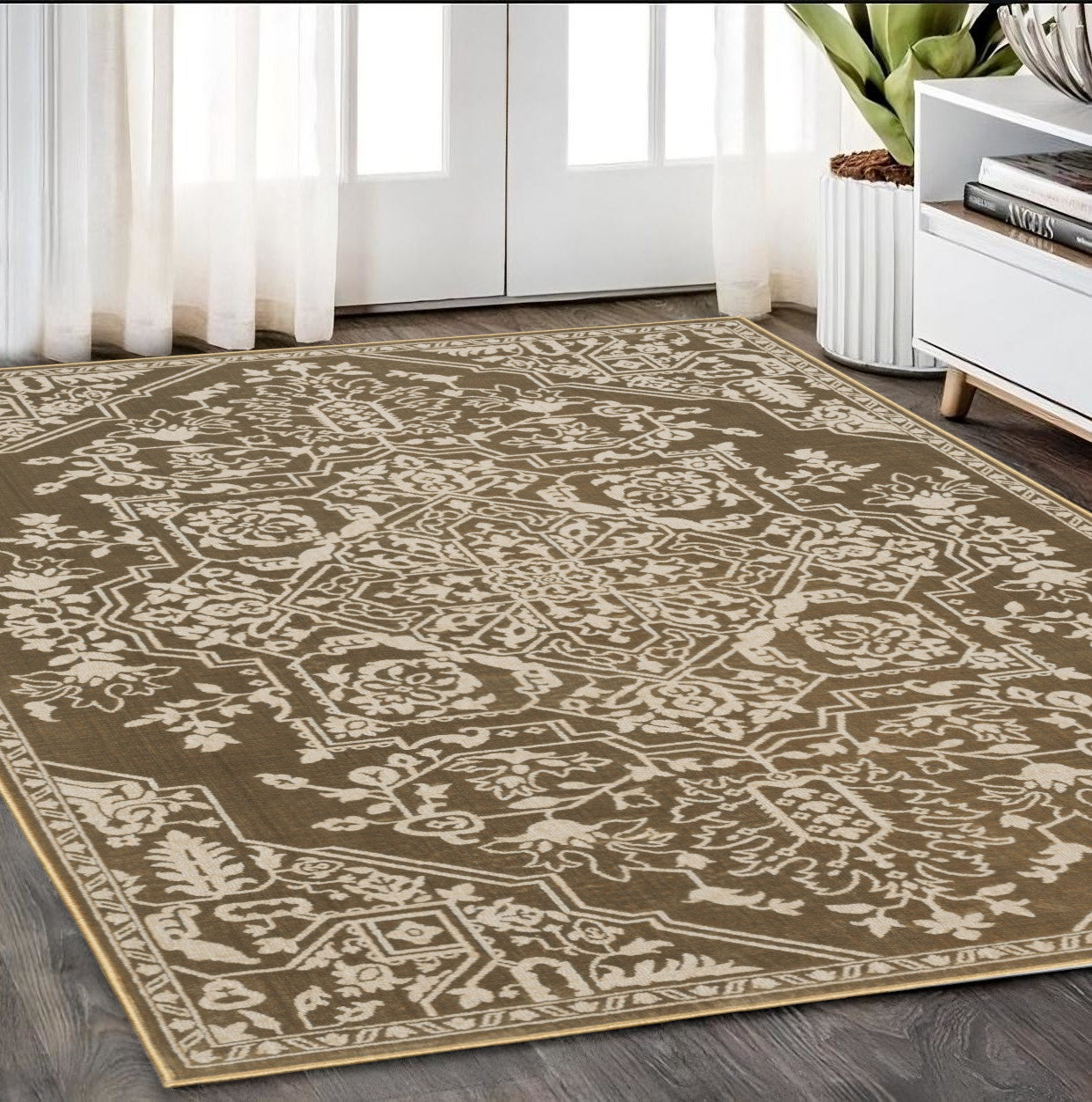 5' X 8' Gold And Beige Oriental Area Rug