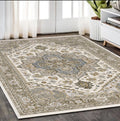 5' X 8' Ivory And Gold Medallion Distressed Area Rug With Fringe