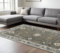7' X 10' Blue Ivory And Gray Oriental Area Rug