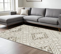7' X 10' Beige And Brown Tribal Area Rug