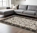 7' X 10' Ivory Oriental Area Rug With Fringe
