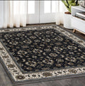 5' X 8' Blue And Ivory Oriental Area Rug With Fringe