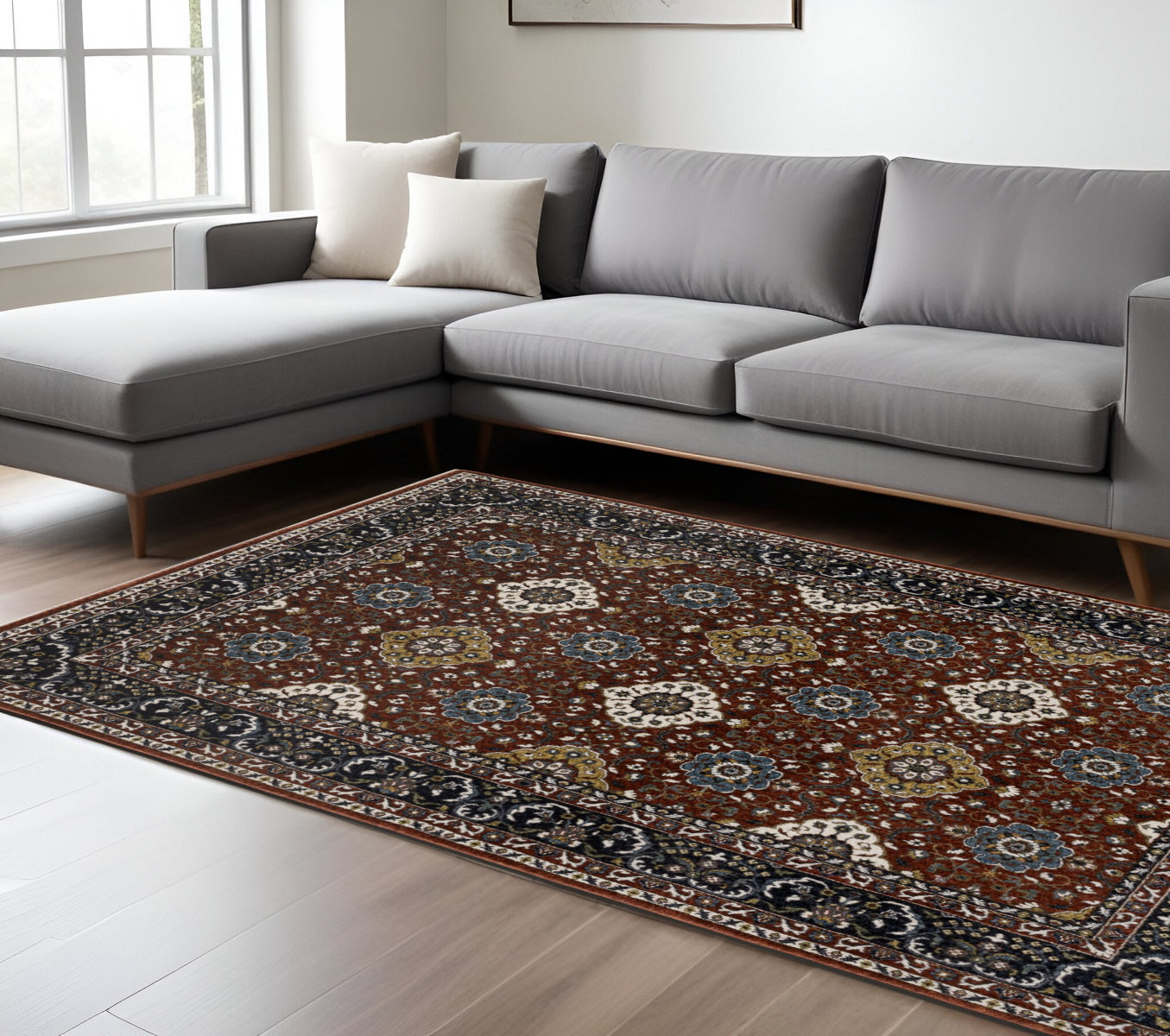 8' X 11' Red Medallion Area Rug With Fringe