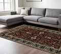 8' X 11' Red Oriental Area Rug With Fringe