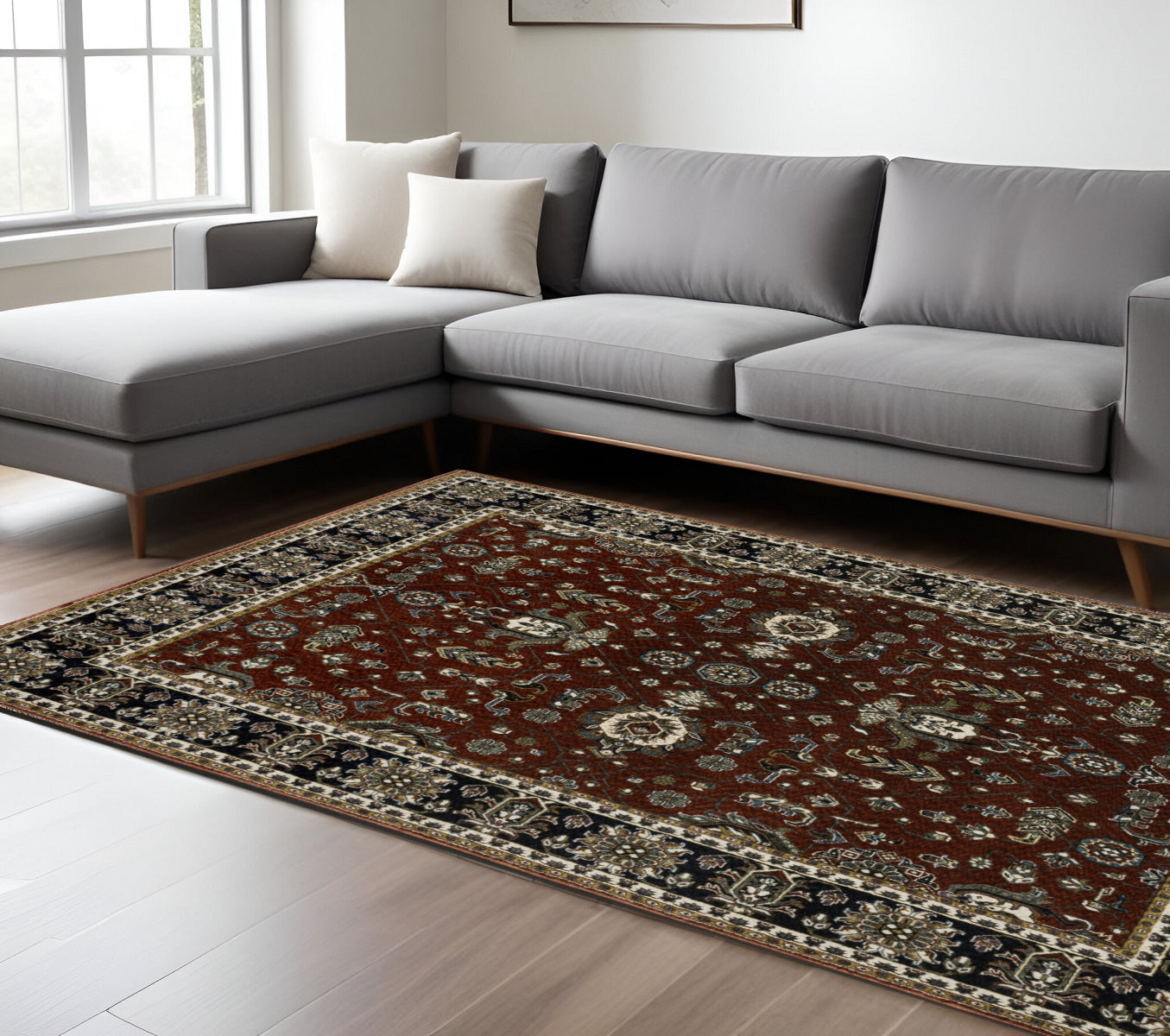 8' X 11' Red Oriental Area Rug With Fringe