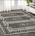 5' X 8' Ivory And Charcoal Oriental Area Rug With Fringe