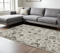 7' X 10' Ivory And Gray Oriental Area Rug With Fringe