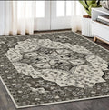 5' X 8' Ivory And Gray Medallion Area Rug With Fringe