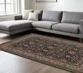 10' X 13' Charcoal And Pink Oriental Area Rug With Fringe
