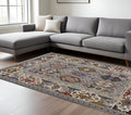 7' X 10' Blue And Gray Oriental Area Rug With Fringe