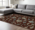 7' X 10' Red Ivory And Teal Oriental Area Rug With Fringe