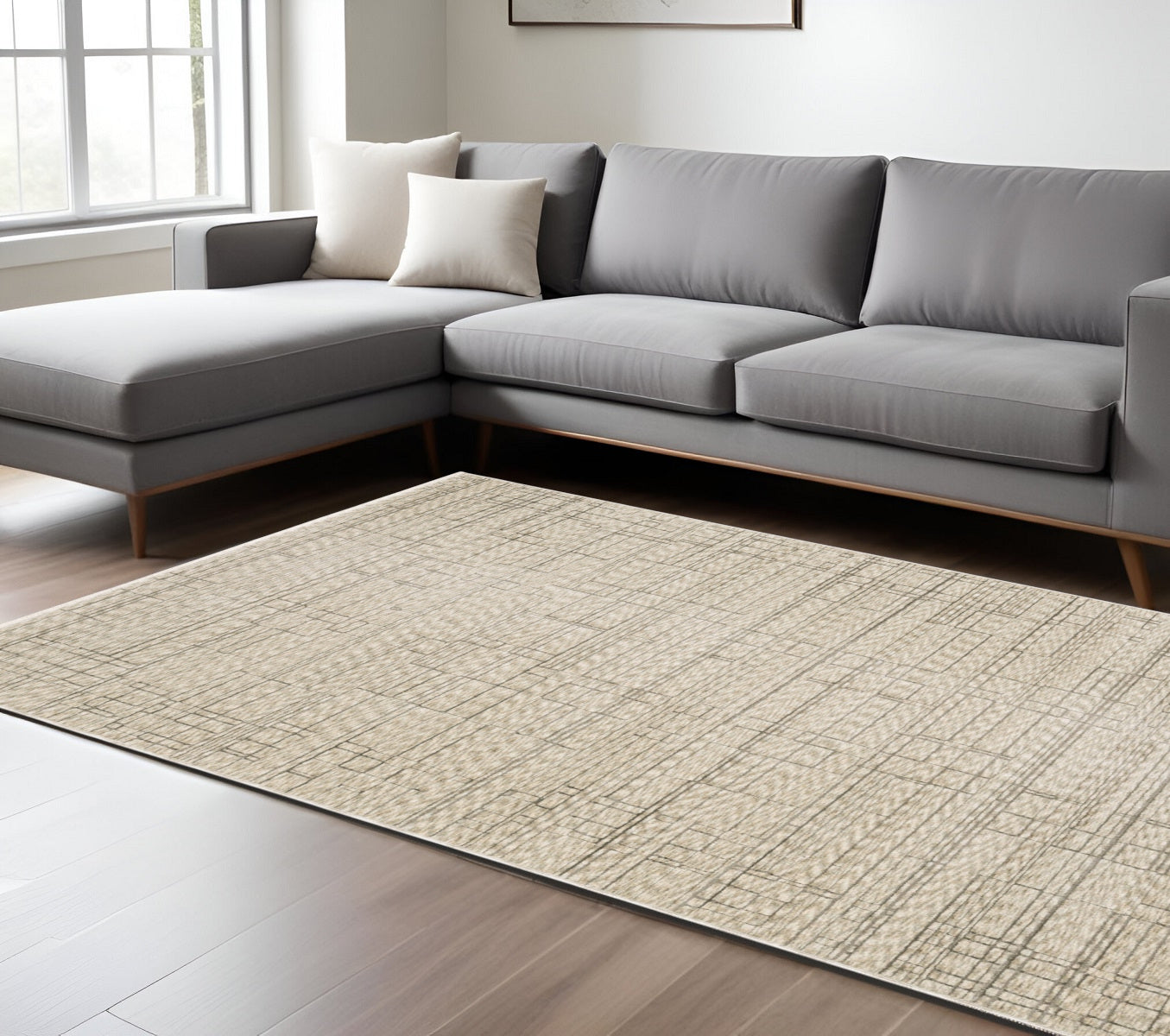10' X 13' Beige And Brown Geometric Area Rug With Fringe