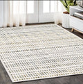 5' X 8' Ivory Gold And Gray Striped Area Rug