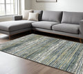 8' X 11' Green And Blue Geometric Distressed Area Rug