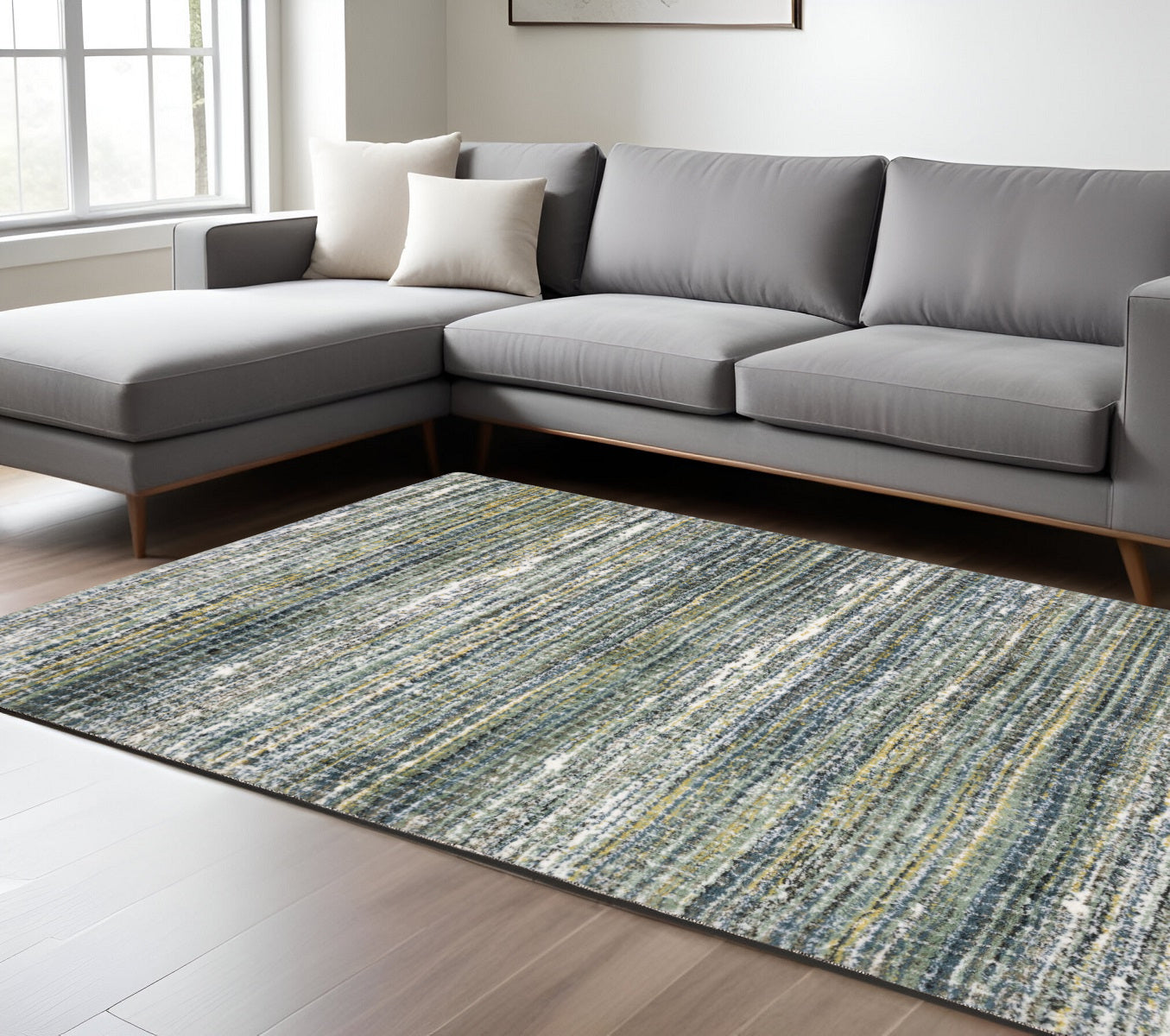 8' X 11' Green And Blue Geometric Distressed Area Rug