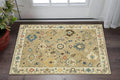 2' X 3' Beige Blue And Red Oriental Area Rug With Fringe