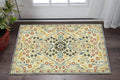2' X 3' Ivory Orange And Yellow Oriental Area Rug With Fringe