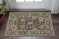 2' X 3' Gray Yellow And Blue Oriental Area Rug With Fringe