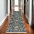 8' Blue And Rust Medallion Runner Rug With Fringe