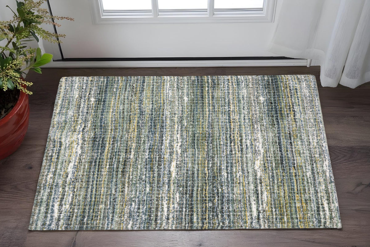 2' X 3' Green And Blue Geometric Distressed Area Rug