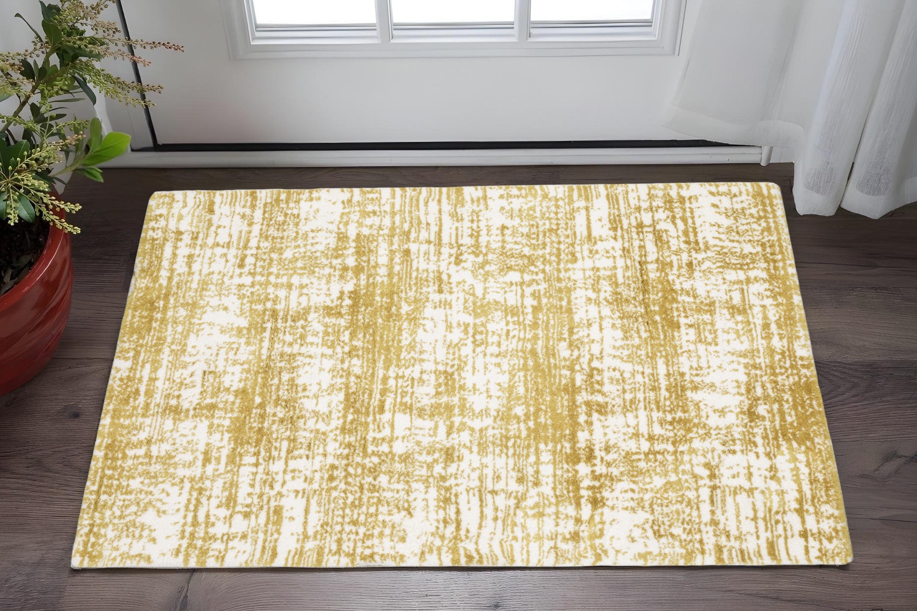 2' X 3' Gold And Ivory Abstract Area Rug