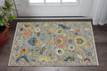 3' X 5' Gray Yellow And Blue Oriental Area Rug With Fringe