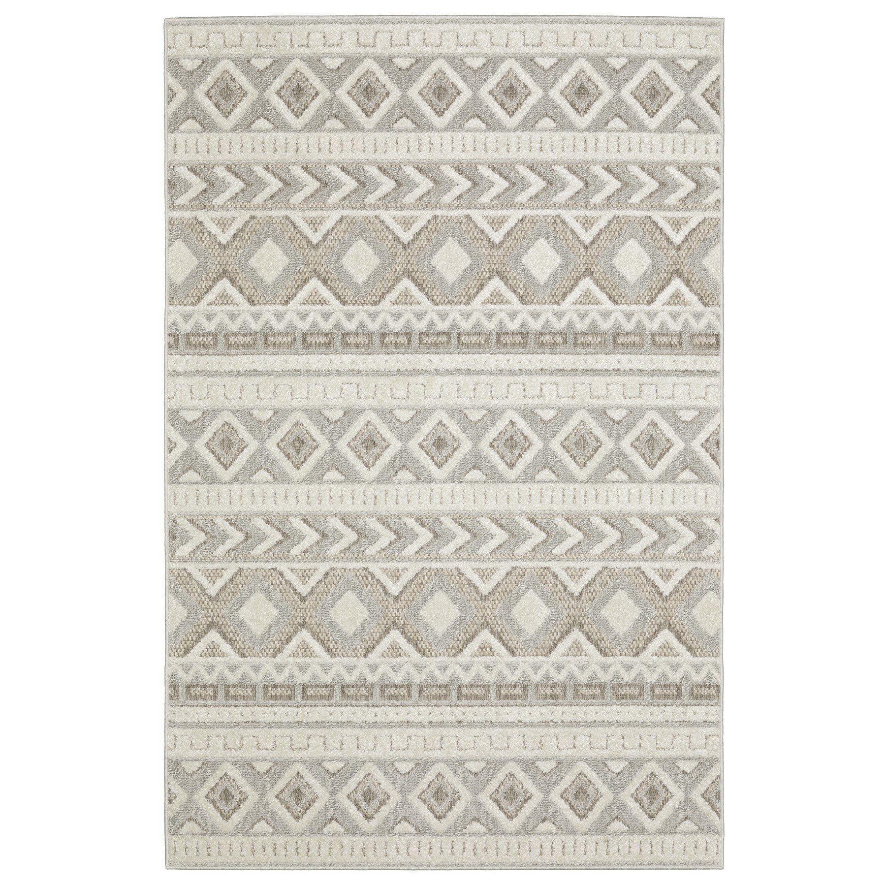 5' X 8' Gray And Beige Tribal Area Rug