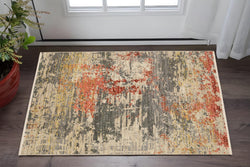 3' X 5' Beige And Pink Abstract Area Rug With Fringe