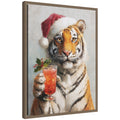 Sylvie Framed Canvas Tiger Festive Cocktail Santa Hat by The Creative Bunch Studio
