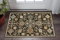 2' X 3' Brown Black And Ivory Oriental Area Rug
