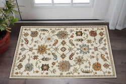 2' X 3' Ivory Tan And Black Oriental Area Rug
