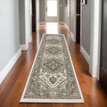 8' Ivory And Gold Medallion Runner Rug With Fringe