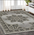 5' X 8' Gray And Black Medallion Area Rug With Fringe
