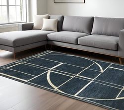 7' X 10' Blue And Ivory Geometric Area Rug