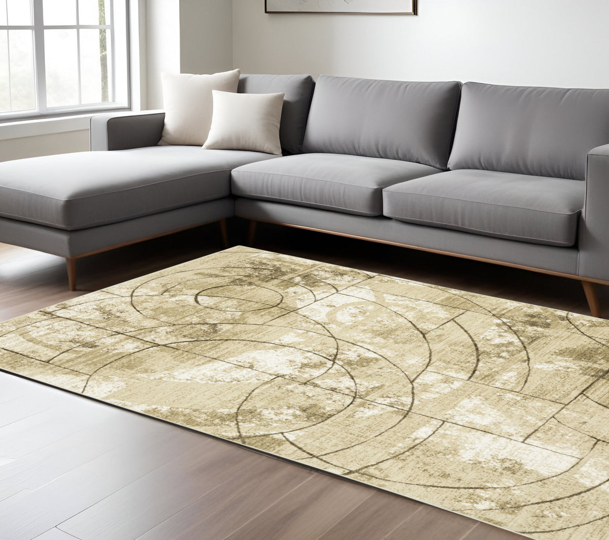 7' X 10' Beige And Brown Geometric Area Rug