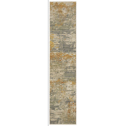 12' Beige And Gold Abstract Runner Rug With Fringe