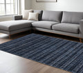 8' X 10' Navy Blue And Blue Striped Hand Tufted Area Rug