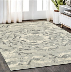 5' X 8' Ivory Wool Floral Hand Tufted Area Rug