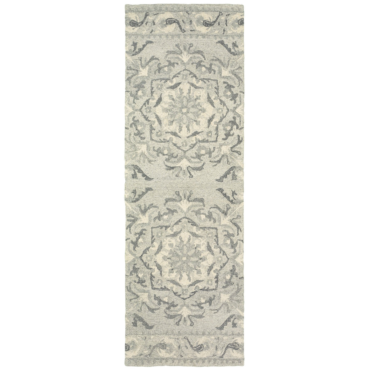 8' Ivory Wool Floral Hand Tufted Runner Rug