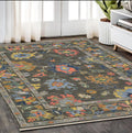 5' X 8' Gray Blue And Yellow Oriental Area Rug With Fringe