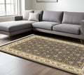 8' X 11' Navy Blue And Ivory Oriental Area Rug With Fringe