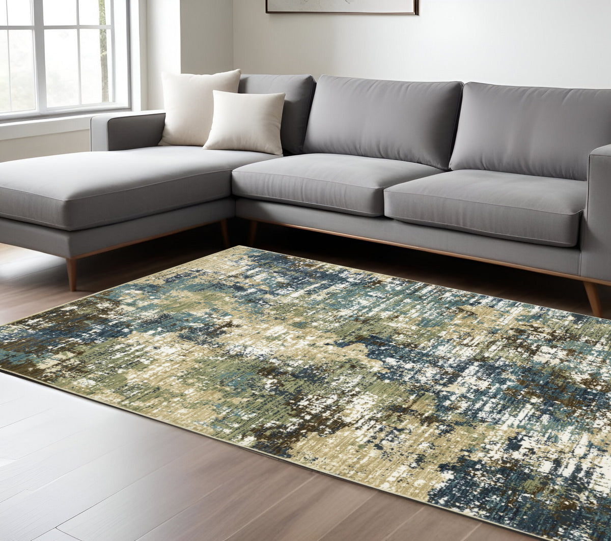 8' X 11' Blue And Green Abstract Area Rug