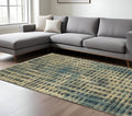 8' X 11' Beige And Blue Geometric Area Rug