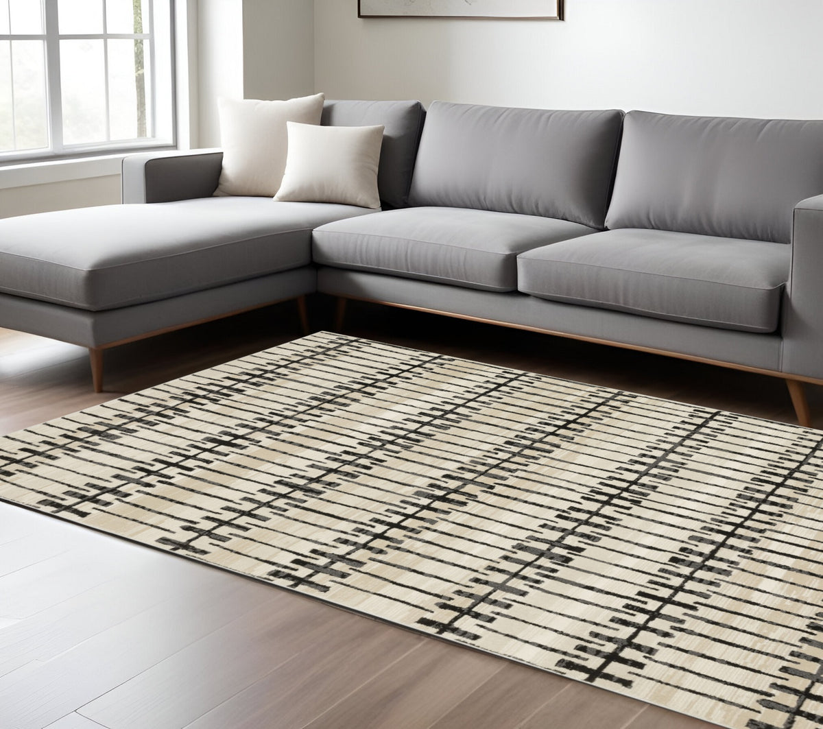 8' X 11' Beige And Black Geometric Area Rug