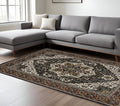 7' X 10' Black White And Red Medallion Area Rug With Fringe