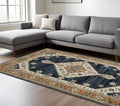 10' X 13' Blue And Orange Medallion Area Rug