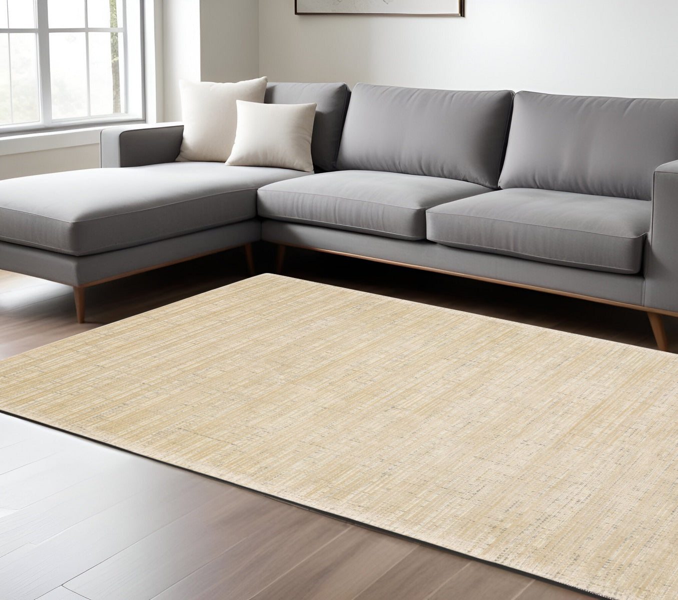 10' X 13' Beige And Ivory Striped Hand Tufted Area Rug