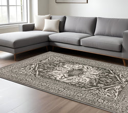 10' X 13' Gray And Ivory Oriental Area Rug